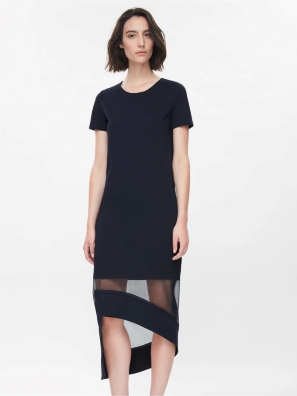 COS Black Asymmetric Mesh-Hem Short Sleeve Dress size small